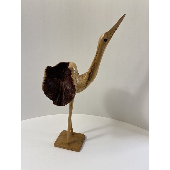 Other - Burl Wood Hand Carved Crane Bird‎